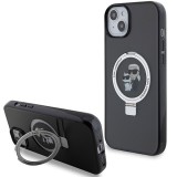 Karl Lagerfeld KLHMP14SHMRSKCK iPhone 14 6.1" fekete keménytok Gyűrűs állvány Karl&Choupettte MagSafe