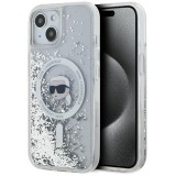 Karl Lagerfeld KLHMP15SLGKISGH Liquid Glitter Karl Head MagSafe-kompatibilis tok iPhone 15 - átlátszó