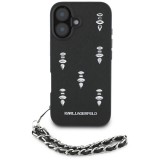 Karl Lagerfeld Saffiano Crystals iPhone 16 hátlap tok karlánccal, fekete
