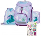 KARTON PP Unikornis ergonómikus hátizsák, iskolatáska tolltartóval és tornazsákkal, OXY Sherpy Unicorn, lila