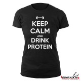 Keep calm and drink protein női póló (fekete)