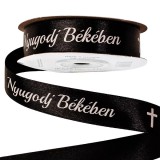 Kegyeleti szatén szalag nyugodj békében felirattal, fekete színben 20mmx20m DX20-96