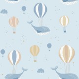 Kék bálnás és hőlégballonos gyerektapéta - Ugepa Sweet Dreams N06201