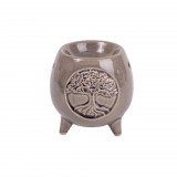 Kerámia gömb alakú olajmécses fa mintával, szürke színű 9,5×10 cm 160717