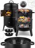 Kerti grill és füstölő 3 az 1-ben, faszenes grill, smoker, tűzrakó, hőmérővel