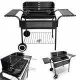 Kerti grill, fém polcokkal, állítható rács, görgők
