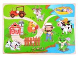 Készségfejlesztő Fa Kirakó-Puzzle Fogantyúval-10 elemes-Farm