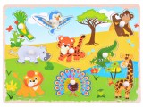 Készségfejlesztő Fa Kirakó-Puzzle fogantyúval-9 db. Állattal