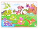 Készségfejlesztő Fa Kirakó-Puzzle fogantyúval-9 db. Dinoszaurusszal