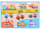 Készségfejlesztő Fa Kirakó-Puzzle Fogantyúval-9 elemes-Járművek