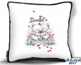 Kicsi díszpárna, macik ölelkeznek, szeretlek, szerelmes ajándék