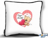 Kicsi díszpárna, pöttyös szívbe maci, szerelmes ajándék