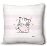 Kicsi plüss díszpárna, cica szívvel
