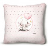 Kicsi plüss díszpárna, elefánt piros szív lufival, szerelmes ajándék