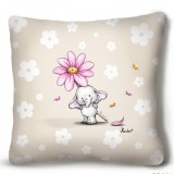 Kicsi plüss díszpárna, kis elefánt virággal