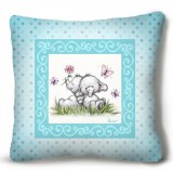 Kicsi plüss díszpárna, kis elefántok, kék háttér