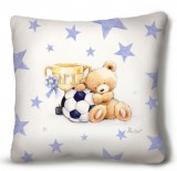 Kicsi plüss díszpárna, maci focilabdával