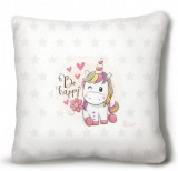 Kicsi plüss díszpárna, unikornis, Be happy