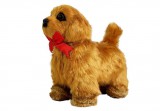 KicsiKocsiBolt Interaktív puha szőrű barna plüss kutya masnival  20 cm x 9 cm x 21 cm 7249