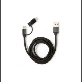 Kikkerland US237-SI fonott USB-A apa - USB-C/Lightning apa 2.0 Adat és töltő kábel 1m - Fekete (US237-BK)