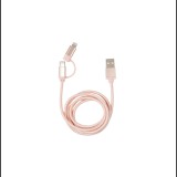 Kikkerland US237-SI fonott USB-A apa - USB-C/Lightning apa 2.0 Adat és töltő kábel 1m - Rózsaarany (US237-RG)
