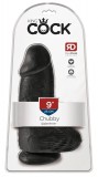 King Cock 9 Chubby - tapadókorongos, herés dildó (23cm) - fekete
