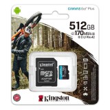 Kingston CANVAS GO PLUS MICRO SDXC 512GB + ADAPTER CLASS 10 UHS-I U3 A2 V30 170/90 MB/S