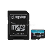 Kingston Canvas Go! Plus MicroSDXC memóriakártya 64GB, Class10, UHS-I U3 + adapter (SDCG3/64GB)