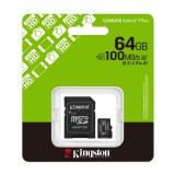 Kingston Canvas Select Plus micro SDXC + adapter 64GB Class 10 UHS-I U1 V10 A1 (100 MB/s olvasási sebesség)