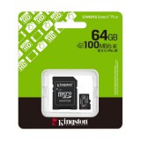 Kingston memóriakártya 64gb (microsdxc canvas select plus gen3 - class 10, uhs-1, u1, v10, a1) - sd adapter