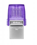 Kingston Technology DataTraveler microDuo 3C USB flash meghajtó 64 GB USB Type-A / USB Type-C 3.2 Gen 1 (3.1 Gen 1) Lila, Rozsdamentes acél