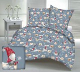 Kislány - ajándékcsomag mintás 3 részes karácsonyi ágynemű huzat szett szürkéskék alapon - 140x200 cm