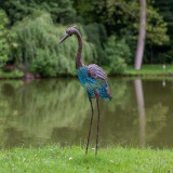 Kócsag figura, antik hatású, fém, rozsdabarna-Heron