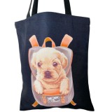 Kölyök kutya hátizsákban mintás vászontáska