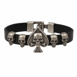 Koponyás férfi motoros bőr karkötő