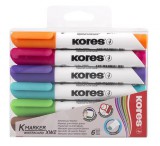 KORES "K-Marker" 6 különböző színű 1-3 mm-es vágott hegyű tábla- és flipchart marker készlet