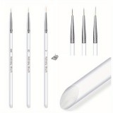 Körömfestő Csíkecset Készlet - 3 db Finom és Vékony Vonalú Precíziós Gél Köröm Ecsetek, Illatmentes Körömdíszítő Eszközök, Átlátszó 3 Darabos Készlet