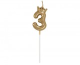 KORREKT WEB Arany Champagne Crown 3-as számgyertya, tortagyertya 6 cm