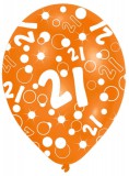 KORREKT WEB Happy Birthday 21 Orange léggömb, lufi 6 db-os 11 inch (27,5cm)