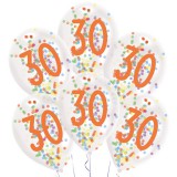 KORREKT WEB Happy Birthday 30 Droplets konfettivel töltött léggömb, lufi 6 db-os 11 inch (27,5 cm)