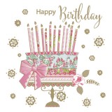 KORREKT WEB Happy Birthday Cake on Gold Stand szalvéta 20 db-os 33x33 cm