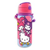 KORREKT WEB Hello Kitty Friends alumínium szívószálas kulacs akasztóval 600 ml