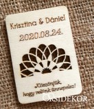 Köszönetajándék esküvői hűtőmágnes fából