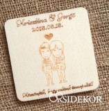 Köszönetajándék fából - poháralátét esküvői pár