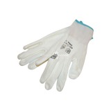 Kötött kesztyű fehér nylon, L-es méret, 9' poliuretánba mártott teny. és ujjhegy., gumírozott mandzsetta