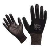 Kötött kesztyű fekete nylon, L-es méret 9', poliuretánba mártott teny. és ujjheg