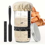 Kovászos Kezdőkészlet, 24oz Üvegedény Dátummal Jelölt Adagolószalaggal, Hőmérővel, Szövethuzattal És Fém Fedéllel