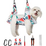 Kozmetikai függőágy kutyáknak körömvágó csipesszel, fésűvel, körömreszelővel, piros mintás, L-es