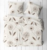 Krepp 3 részes ágynemű huzat szett kispárna huzattal - krém - barna pitypang mintás 140 x 200 cm.