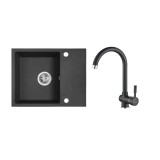 KUCHINOX RIO MINI SZETT minicsepptálcás gránit fekete mosogató szifonnal, csappal 56x44x17,5 cm